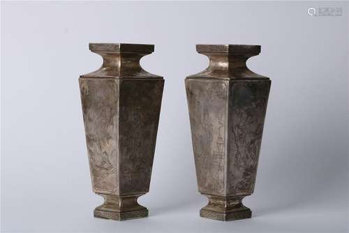 A PAIR OF CHINESE SILVER VASE, QIANLONG PERIOD, QING