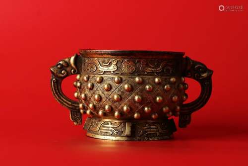 A CHINESE GILT-BRONZE CENSER WITH  HUWENMING  MARK,