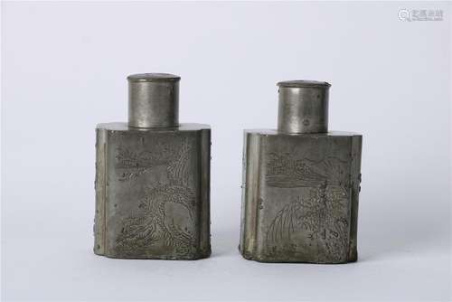 A PAIR OF CHINESE  LANDSCAPE  TIN TEABOX, QING DYNASTY