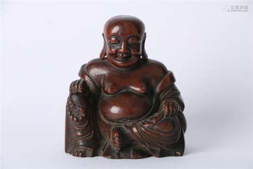 A CHINESE BOXWOOD FIGURE OF MAITREYA, MIDDLE QING