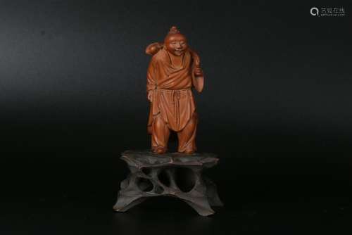 A CHINESE BOXWOOD FIGURE OF IMMORTAL, ATTRIBUTED TO