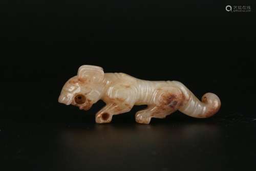 A CHINESE TIGER-SHAPED FINE WHITE JADE PENDANT, WESTERN