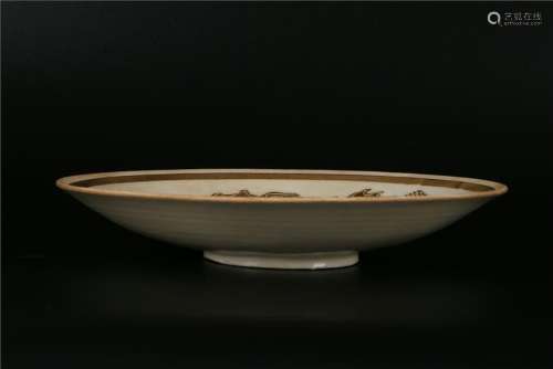 A CHINESE DING WARE DISH WITH TWO DRAGON PATTERN, SONG