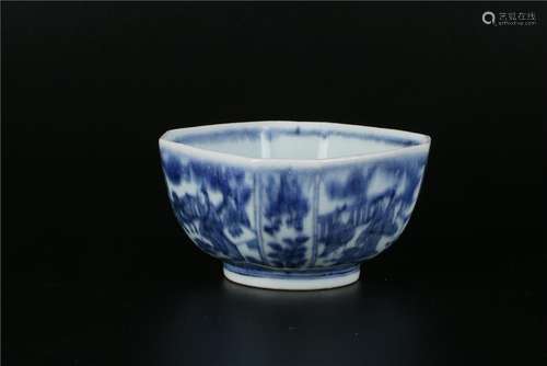 A CHINESE BLUE AND WHITE CUP WITH KANGXI MARK, QING