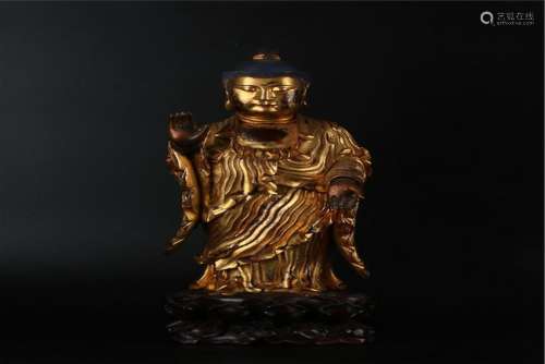 A CHINESE LACQUER WITH GOLD BUDDA STATUE, QIANLONG