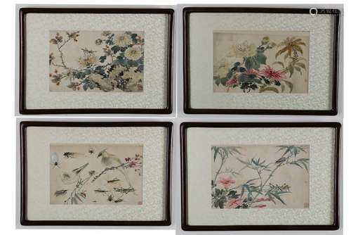 A ALBUM OF FOUR CHINESE FLOWER AND BIRD PAINTING,