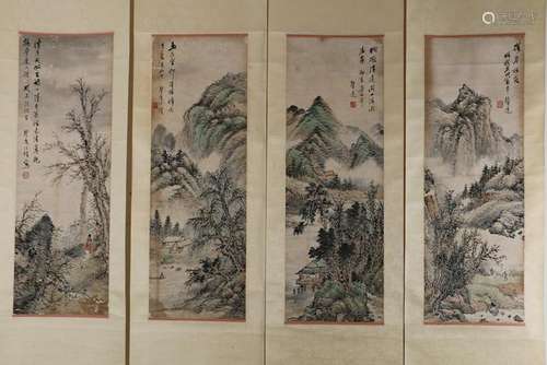 A SET OF FOUR CHINESE PEOPLE PAINTING SCREEN,ATTRIBUTED