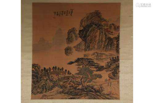 A CHINESE LANDSCAPE SILK PAINTING,ANONYMOUS,QING