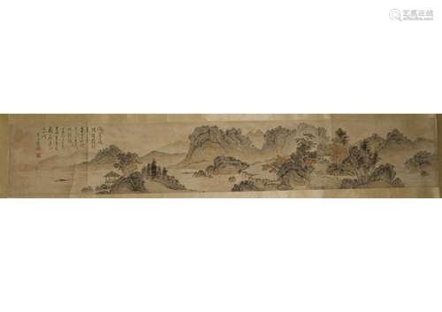 A CHINESE HAND SCROLL LANDSCAPE PAPER