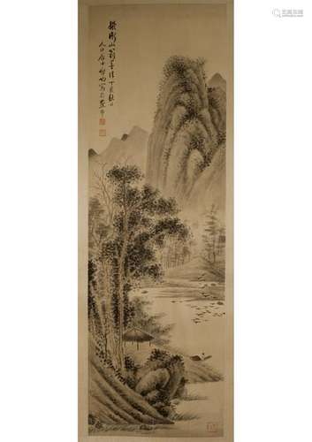 A CHINESE LANDSCAPE PAINTING,ATTRIBUTED TO QI GONG