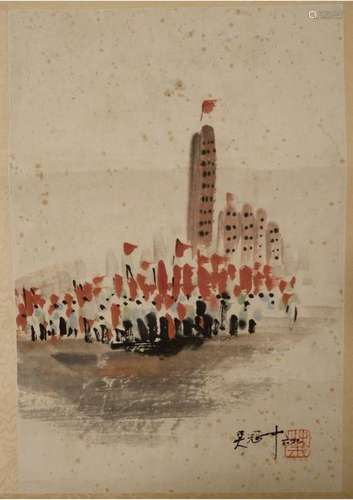 A CHINESE PAPER PAINTING,ATTRIBUTED TO WU GUANZHONG