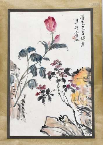 A CHINESE FLOWER PAINTING,ATTRIBUTED TO HUANG BINHONG