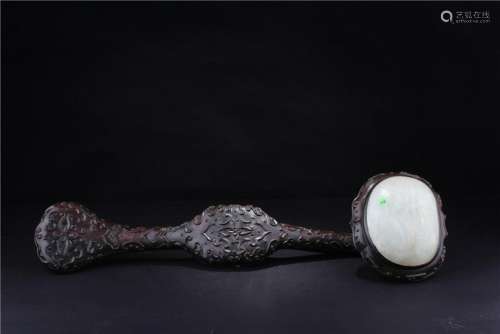 A CHINESE  ZITAN  AND FINE WHITE JADE RUYI, QING