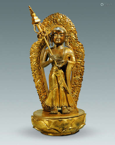 清 铜鎏金地藏菩萨立像