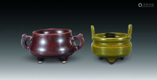 清乾隆 紫金、茶叶末釉炉两件