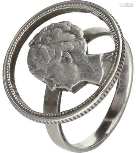 Munt ring zilver - BWG ca. 780/1000.Opengewerkt, 25 cent Wilhelmina 1939. Gehalte munten: BWG 640/