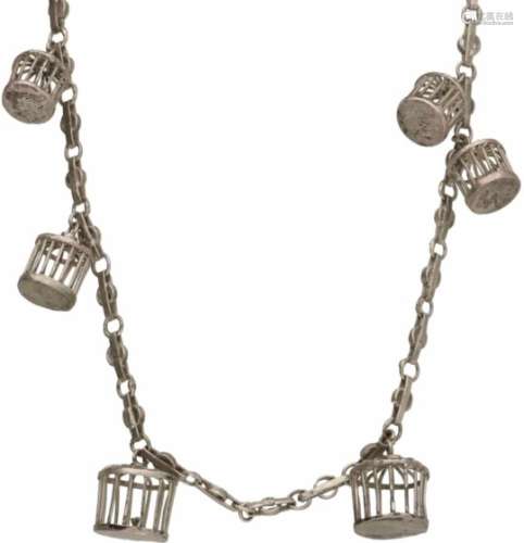 Collier zilver - 835/1000.Met 6 vogelkooien. Sluiting ontbreekt. L: 41 cm. Gewicht: 14,5 gram.