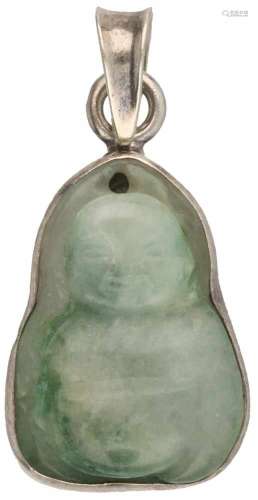 Hanger zilver, jade - 925/1000.Afbeelding Buddha. LxB: 3,3 x 1,5 cm. Gewicht: 4,5 gram.Pendant