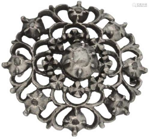 Antieke broche zilver, diamant - 835/1000.9 Roos geslepen diamanten (1x doorsnede ca. 4 mm en 8x ca.