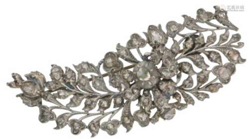 Antieke broche zilver, diamant - 835/1000.ca. 70 Roos geslepen diamanten (6x doorsnede ca. 4 mm,