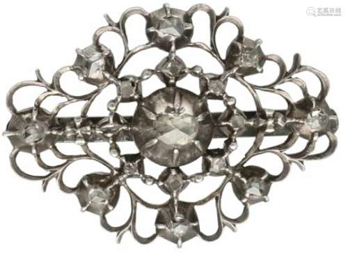 Antieke broche zilver, diamant - 835/1000.17 Roos geslepen diamanten (1x doorsnede ca. 4 mm, 8x