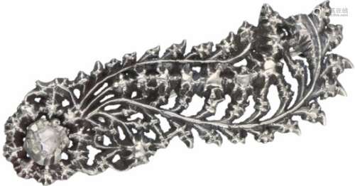 Antieke broche zilver, diamant - 835/1000.1 Roos geslepen diamant (doorsnede ca. 4 mm). LxB: 2,1 x