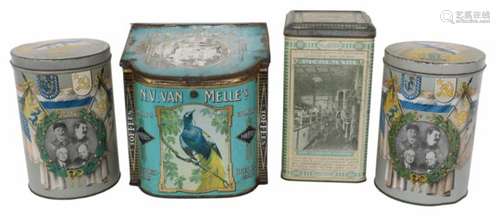 Een lot van vier oude blikken w.o. van van Melle's.A lot consisting of four old tins including one