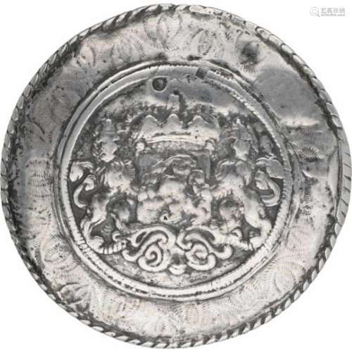 Antieke broeksknoop zilver - 835/1000.Met wapen, gekeurd B. Meijer, Schoonhoven/Middelburg, 1850-
