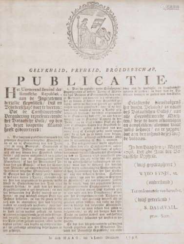 Een decreet gedateerd 31 Maart 1798 mbt de Bataafse Revolutie van Dr. Wibo Fijnje (Zwolle 1750 -