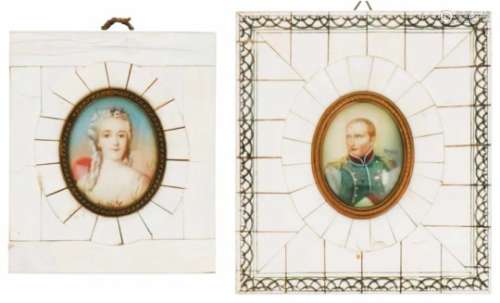Twee miniatuur portretjes van onder andere Napoleon. Frankrijk, 1e helft 20e eeuw.Two miniature