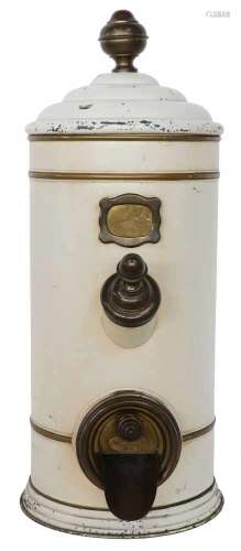 Een antieke blikken koffiebonendispenser.Afm. H: 65 cm.A vintage tin coffee bean dispenser. Dim.