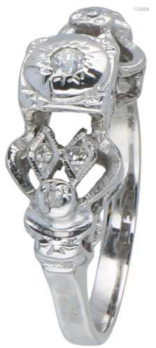 Antieke ring witgoud, ca. 0.06 ct. diamant - 14 kt.1 Old European cut geslepen diamant (ca. 0.03