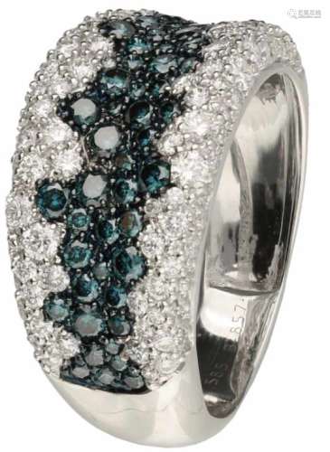 Pave ring witgoud, ca. 1.67 ct. witte en blauwe diamant - 14 kt.ca. 159 Briljant geslepen