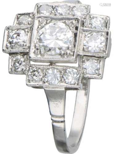 Art Deco ring platina, ca. 0.69 ct. diamant - Pt 950.13 Briljant geslepen diamanten (1x ca. 0.35
