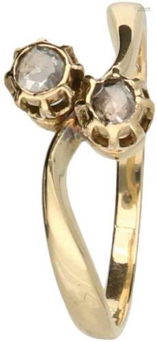 Toi et Moi ring geelgoud, diamant - 14 kt.2 Roos geslepen diamanten (doorsnede ca. 3 mm).
