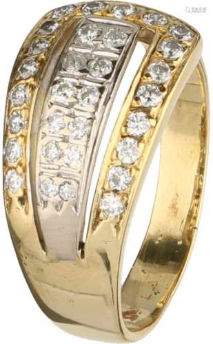Ring bicolor goud, ca. 0.31 ct. diamant - 18 kt.31 Briljant geslepen diamanten (ca. 0.01 ct.).