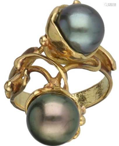 Vintage ring geelgoud, Tahiti parel - 18 kt.Ringmaat: 17,5 mm. Gewicht: 10,29 gram.Vintage ring