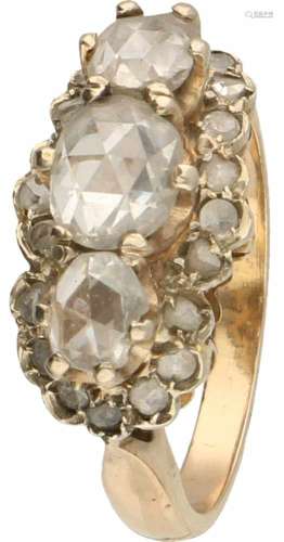 Vintage ring geelgoud, ca. 1.90 ct. diamant - 18 kt.23 Roos geslepen diamanten (1x ca. 1.00 ct.,