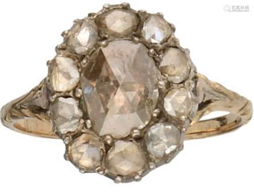 Antieke ring geelgoud, ca. 1.20 ct. diamant - BWG 10 kt.11 Roos geslepen diamanten (1x ca. 1.10