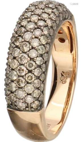 Pave ring rosegoud, ca. 1.16 ct. diamant - 18 kt.101 Briljant geslepen diamanten (15x ca. 0.02 ct.