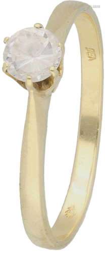 Solitair ring geelgoud, zirkonia - 14 kt.Ringmaat: 16,25 mm. Gewicht: 1,4 gram.Solitaire ring yellow