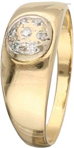 Ring geelgoud, ca. 0.07 ct. diamant - 18 kt.7 Briljant en single cut geslepen diamanten (ca. 0.01