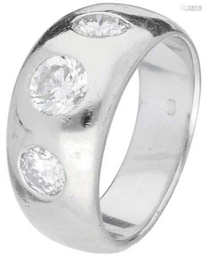 Bandring witgoud, ca. 0.97 ct. diamant - 18 kt.3 Briljant geslepen diamanten (1x ca. 0.41 ct. en