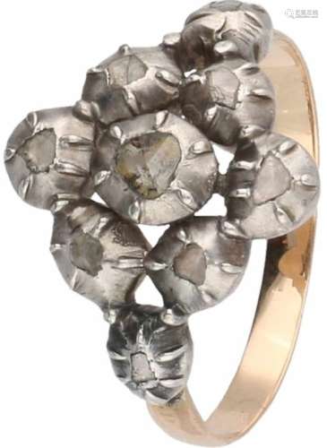 Antieke ring rosegoud, diamant - 14 kt. en 925/1000.9 Roos geslepen diamanten (1x doorsnede ca. 3 mm
