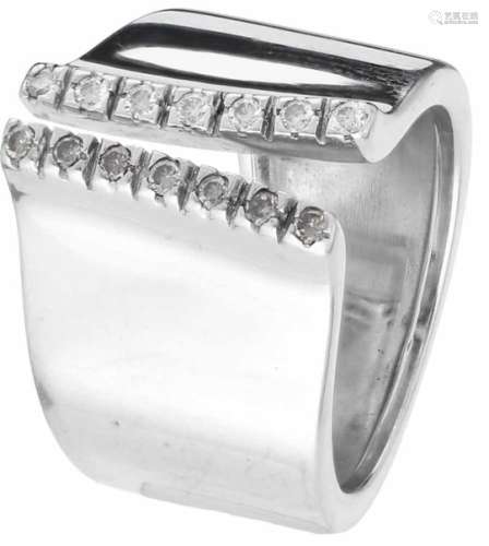 Design ring witgoud, ca. 0.14 ct. diamant - 18 kt.14 Briljant geslepen diamanten (ca. 0.01 ct.).
