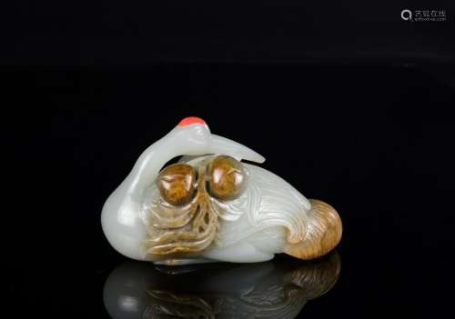 Qing-A White Jade Carved Crane