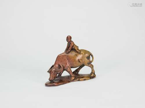 Qing -A Soapstone Carved Boy Ride on The Cow