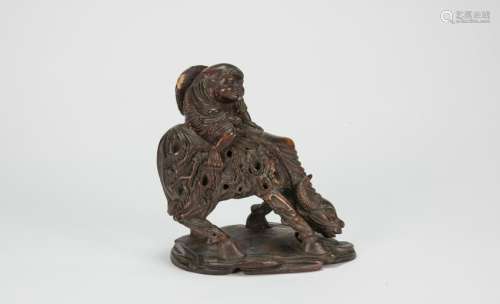 Qing-A Wood Carved Boy Rides On Cow