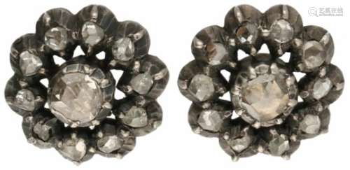 Antieke oorbellen geelgoud, diamant - 14 kt. en 835/1000.22 Roos geslepen diamanten (2x doorsnede