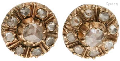 Rozet oorbellen rosegoud, diamant - 14 kt.18 Roos geslepen diamanten (2x doorsnede ca. 4 mm en 16x